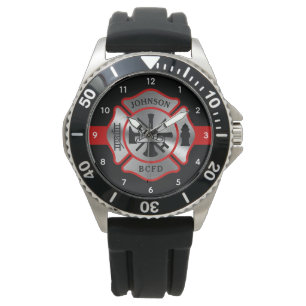Firefighter Personalized Name Maltese Cross Watch
