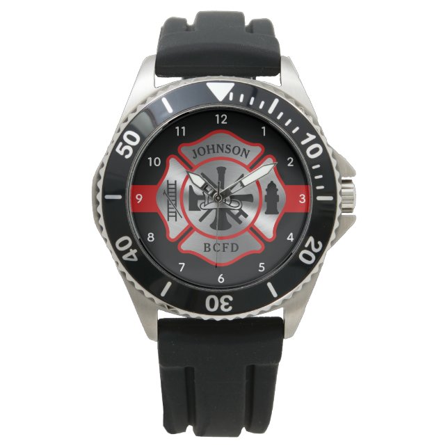 Firefighter Personalized Name Maltese Cross Watch (Front)