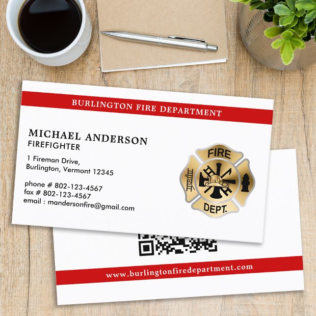 Firefighter Personalized QR Code Fire Department Business Card (Creator Uploaded)