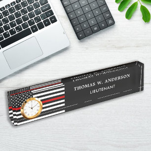 Firefighter Personalized Thin Red Line Clock Nameplate