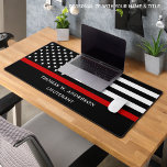 Firefighter Personalized Thin Red Line Desk Mat<br><div class="desc">Thin Red Line Firefighter Desk Mat - American flag in Firefighter Flag colours, modern black and red design . Personalize with firefighter name and rank. This personalized firefighter desk mat is perfect for fire departments and fire service and fireman . COPYRIGHT © 2023 Judy Burrows, Black Dog Art - All...</div>