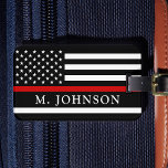 Firefighter Personalized Thin Red Line Luggage Tag<br><div class="desc">Thin Red Line Luggage Tag - American flag in Firefighter Flag colours, modern black red design . Personalize with fireman name or family name. This personalized firefighter luggage tag is perfect for firefighters and fire service families and all those who support them . COPYRIGHT © 2020 Judy Burrows, Black Dog...</div>
