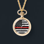 Firefighter Personalized Thin Red Line Retirement  Watch<br><div class="desc">Celebrate and show your appreciation to an outstanding Firefighter with this Thin Red Line Retirement or Anniversary Firefighter Watch - American flag design in Firefighter Flag colours in a modern black an red design . Perfect for fire service awards and Firefighter Retirement gifts and fireman retirement. Personalize this firefighters retirement...</div>