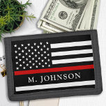 Firefighter Personalized Thin Red Line Trifold Wallet<br><div class="desc">Thin Red Line Wallet - American flag in Firefighter Flag colours, modern black red design . Personalize with fireman name. This personalized firefighter wallet is perfect for firefighters, fire service volunteers and firemen families and all those who support them. A wonderful firefighter retirement or firemangraduation gift. COPYRIGHT © 2020 Judy...</div>