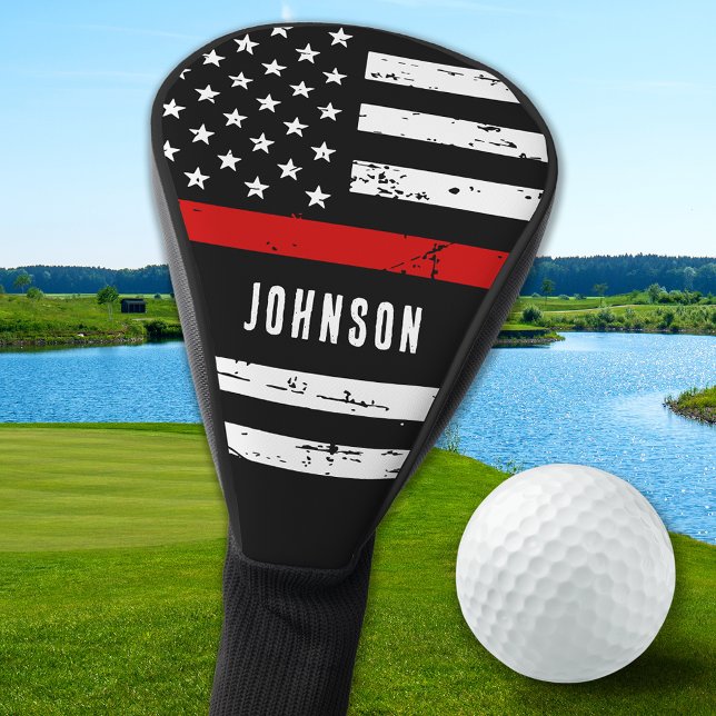 Firefighter Personalized USA Flag Thin Red Line Golf Head Cover (Creator Uploaded)