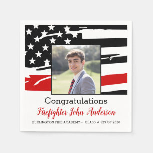 Firefighter Photo Thin Red Line Graduation Napkin