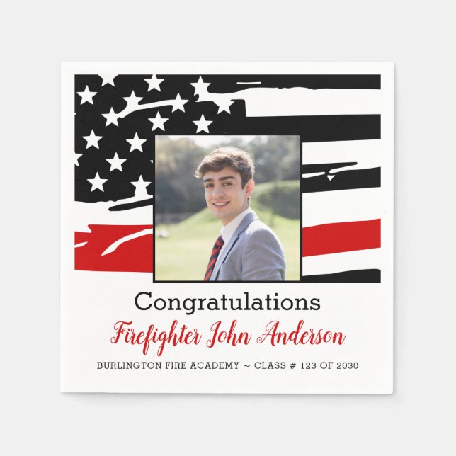 Firefighter Photo Thin Red Line Graduation Napkin (Front)