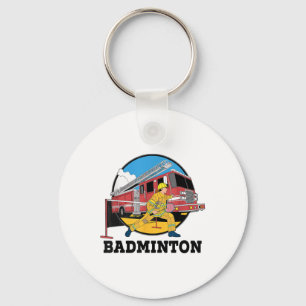 Firefighter Playing Badminton Fireman Firefight Sp Keychain
