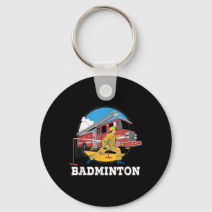 Firefighter Playing Badminton Fireman Firefight Sp Keychain