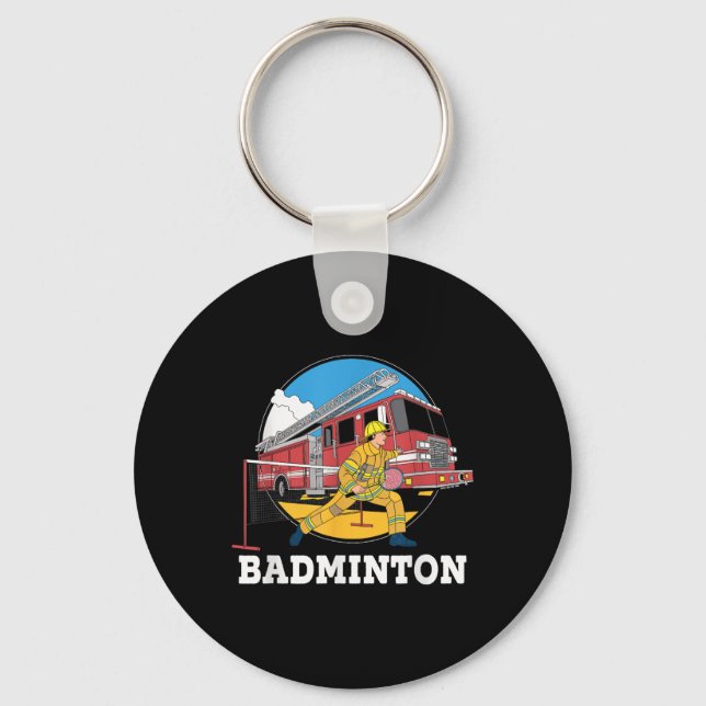Firefighter Playing Badminton Fireman Firefight Sp Keychain (Front)