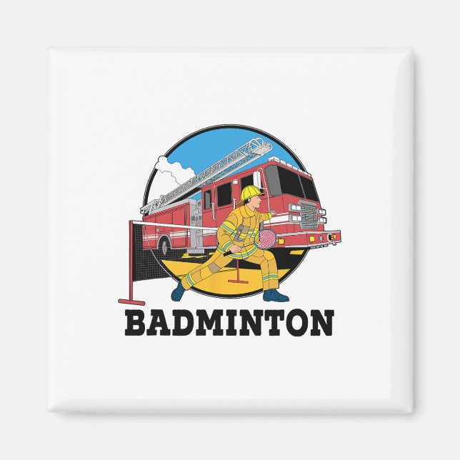 Firefighter Playing Badminton Fireman Firefight Sp Magnet (Front)