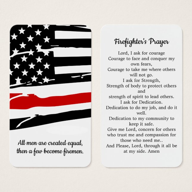 Firefighter Prayer Card Thin Red Line Graduation (Front & Back)