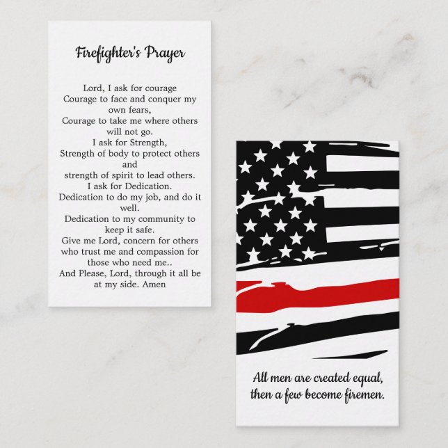 Firefighter Prayer Thin Red Line Fireman Business Card (Front/Back)
