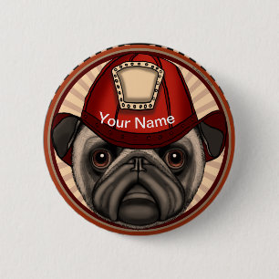 Firefighter Pug  2 Inch Round Button