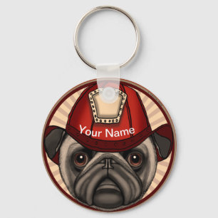 Firefighter Pug Keychain