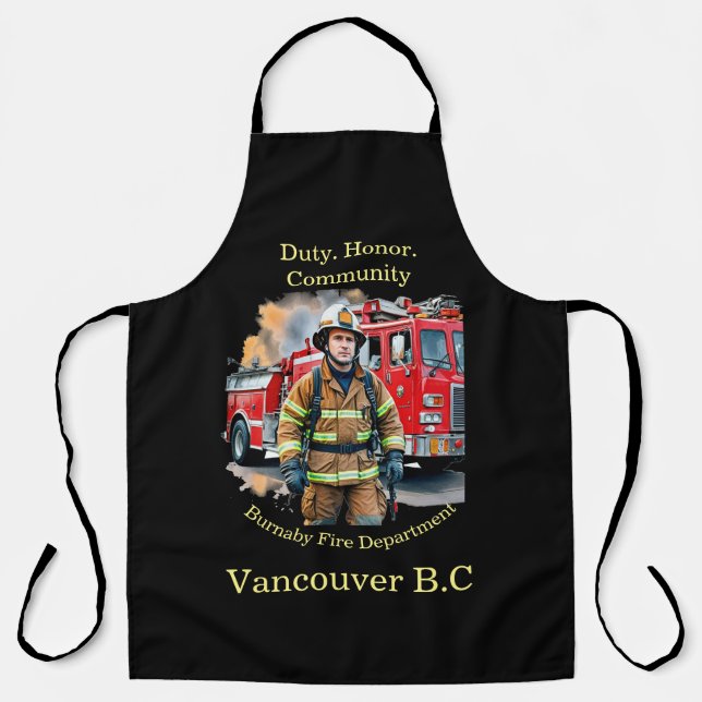 Firefighter ready by fire truck apron (Front)