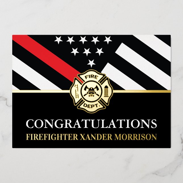 Firefighter Red Line Fire Academy Graduation Card (Front)