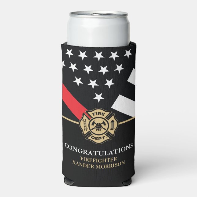 Firefighter Red Line Fire Academy Graduation Seltzer Can Cooler (Seltzer Front)