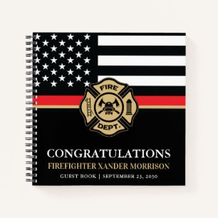 Firefighter Red Line Flag Academy Graduation Guest Notebook
