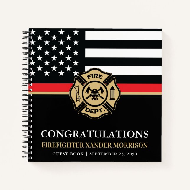 Firefighter Red Line Flag Academy Graduation Guest Notebook (Front)