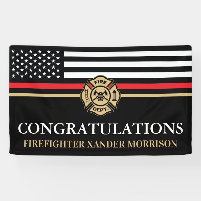 Firefighter Red Line Flag Fire Academy Graduation Banner (Horizontal)