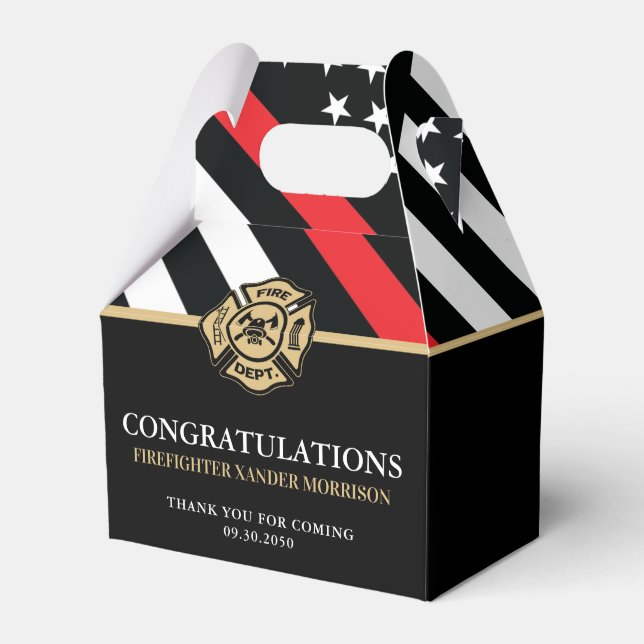 Firefighter Red Line Flag Fire Academy Graduation Favor Box (Front Side)