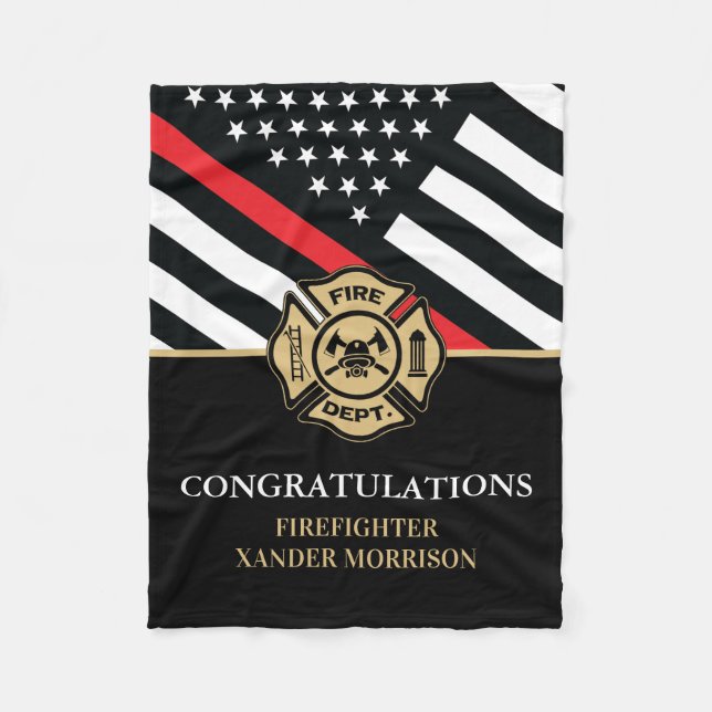 Firefighter Red Line Flag Fire Academy Graduation Fleece Blanket (Front)
