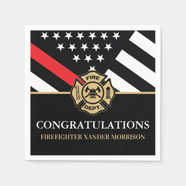 Firefighter Red Line Flag Fire Academy Graduation Napkin (Front)