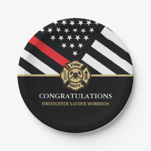 Firefighter Red Line Flag Fire Academy Graduation Paper Plate