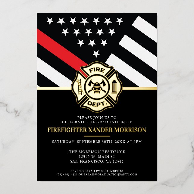 Firefighter Red Line Flag Fireman Graduation (Front)