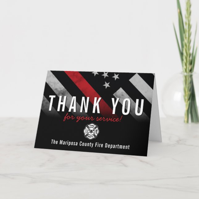 Firefighter Red Line Flag Responder Thank You Card (Front)