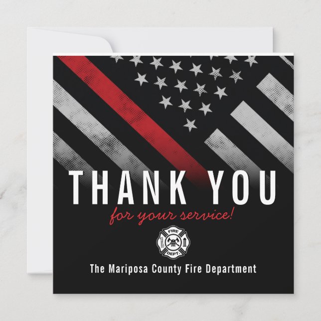 Firefighter Red Line Flag Responder Thank You Card (Front)