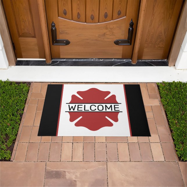 Firefighter Red Logo Symbol Welcome Doormat (Outdoor)