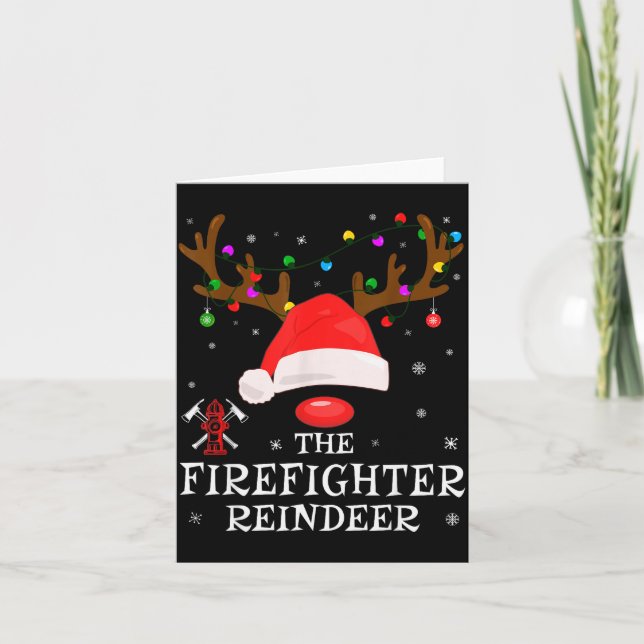 Firefighter Reindeer Family Matching Christmas Pjs Card (Front)