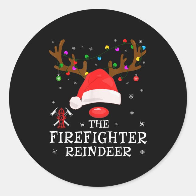 Firefighter Reindeer Family Matching Christmas Pjs Classic Round Sticker (Front)