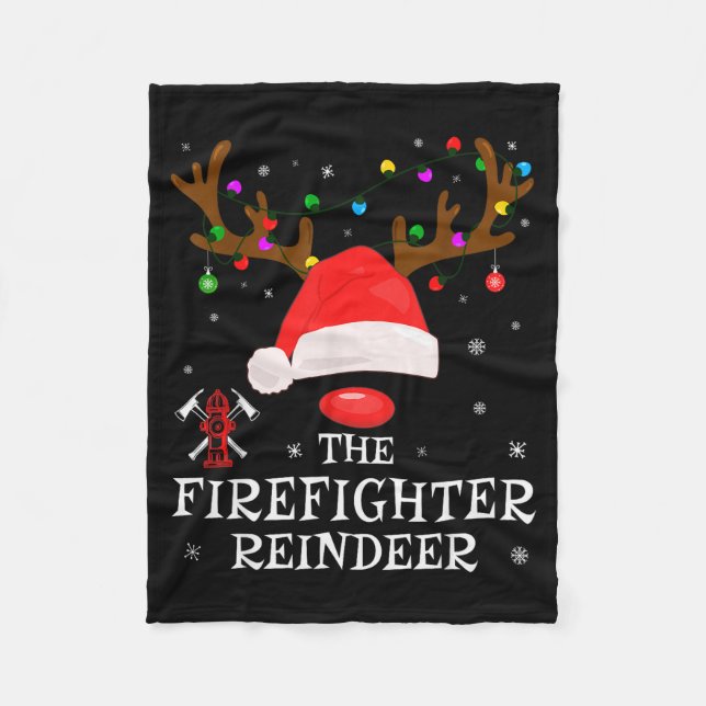 Firefighter Reindeer Family Matching Christmas Pjs Fleece Blanket (Front)