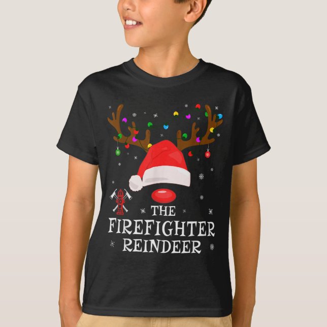 Firefighter Reindeer Family Matching Christmas Pjs T-Shirt (Front)