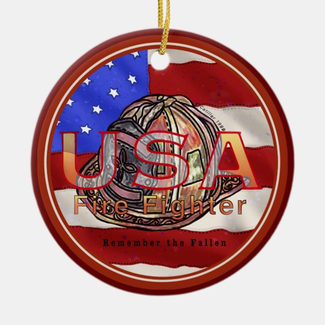 Firefighter remember the fallen  ceramic ornament (Front)