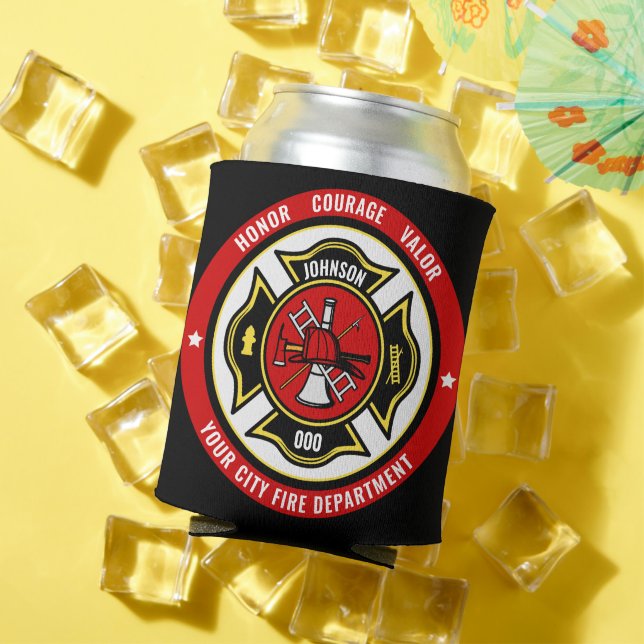 Firefighter Rescue ADD NAME Fire Department Badge Can Cooler (In Situ Summer)