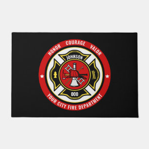 Firefighter Rescue ADD NAME Fire Department Badge Doormat