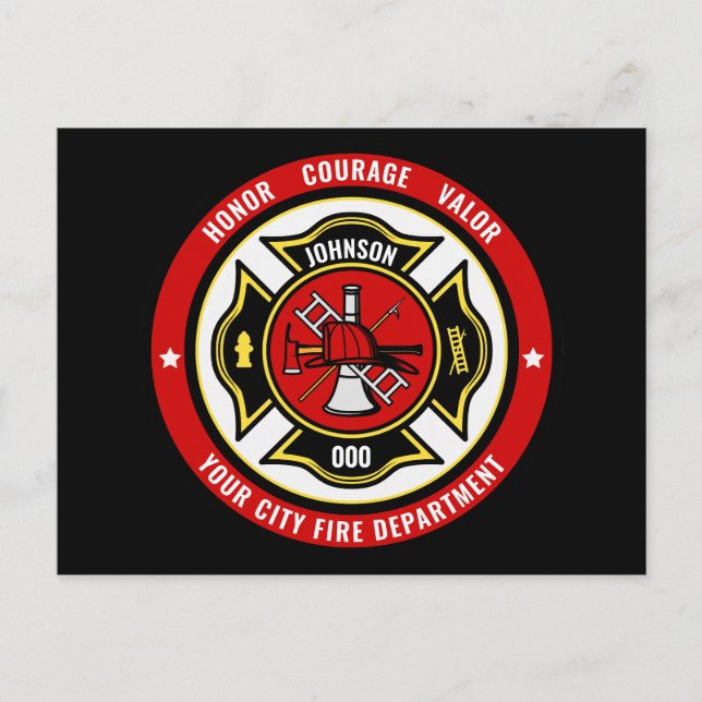 Firefighter Rescue ADD NAME Fire Department Badge Postcard (Front)