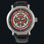 Firefighter Rescue ADD NAME Fire Department Badge Watch<br><div class="desc">Fire Department ADD NAME Fireman Firefighter Badge design - Emblem with Helmet and Axe. Customize with your Name, Station/Dept Number and location.</div>