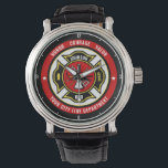 Firefighter Rescue ADD NAME Fire Department Badge Watch<br><div class="desc">Fire Department ADD NAME Fireman Firefighter Badge design - Emblem with Helmet and Axe. Customize with your Name, Station/Dept Number and location.</div>