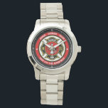 Firefighter Rescue ADD NAME Fire Department Badge Watch<br><div class="desc">Fire Department ADD NAME Fireman Firefighter Badge design - Emblem with Helmet and Axe. Customize with your Name, Station/Dept Number and location.</div>