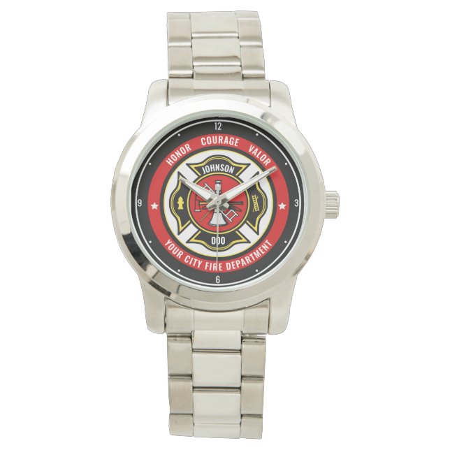 Firefighter Rescue ADD NAME Fire Department Badge Watch (Front)