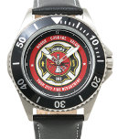 Firefighter Rescue ADD NAME Fire Department Badge Watch<br><div class="desc">Fire Department ADD NAME Fireman Firefighter Badge design - Emblem with Helmet and Axe. Customize with your Name,  Station/Dept Number and location.</div>