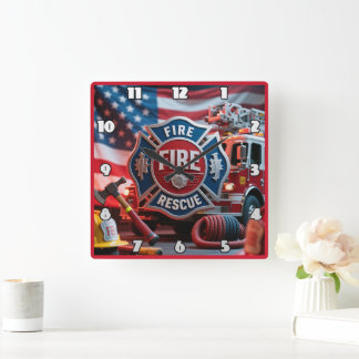 Firefighter Rescue Equipment  Square Wall Clock