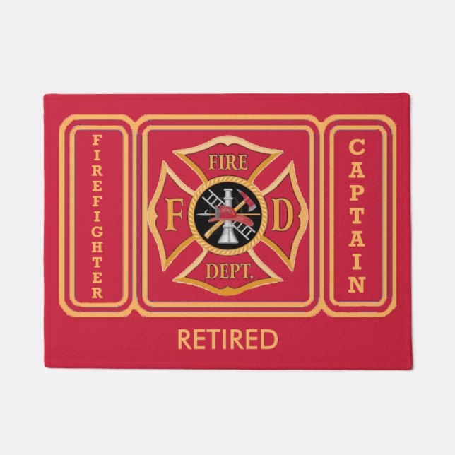 Firefighter Retired Captain Custom Door Mat (Front)