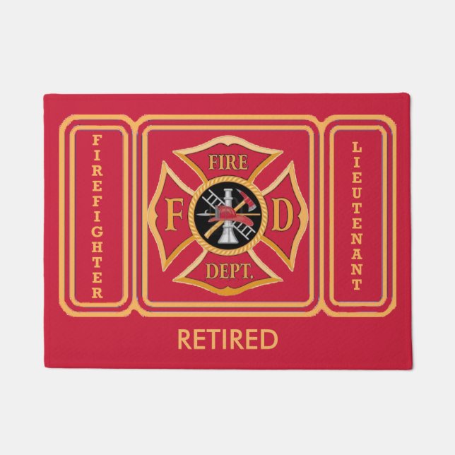 Firefighter Retired Lieutenant Custom Door Mat (Front)