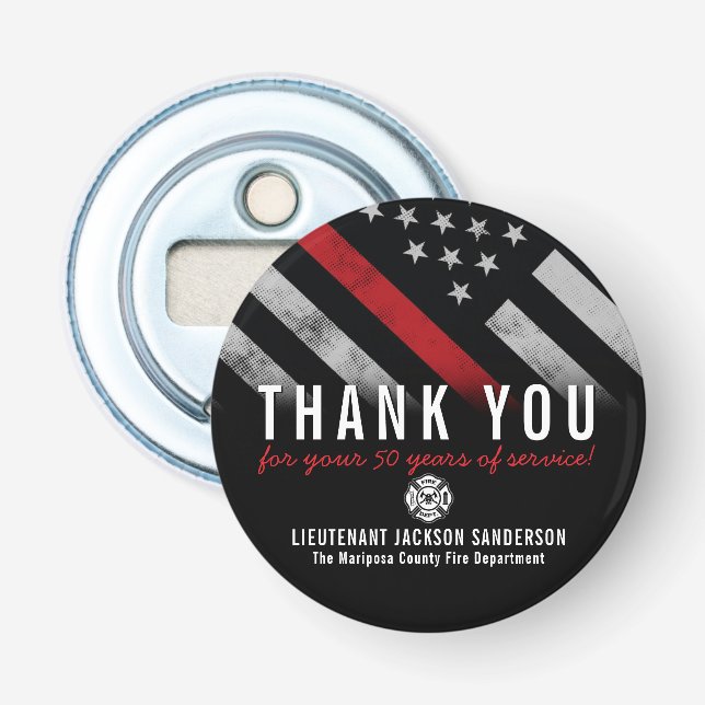 Firefighter Retirement Anniversary Red Line Flag Bottle Opener (Front)